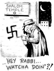 Nazi propaganda of a Rabbi vandalizing his own Synagogue.